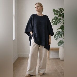 Relaxed Navy Scoop-Neck Knit Sweater Poncho